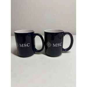Set of 2 MSC Cruise Ship MSC  SEASHORE Coffee Mug Navy Blue Logo